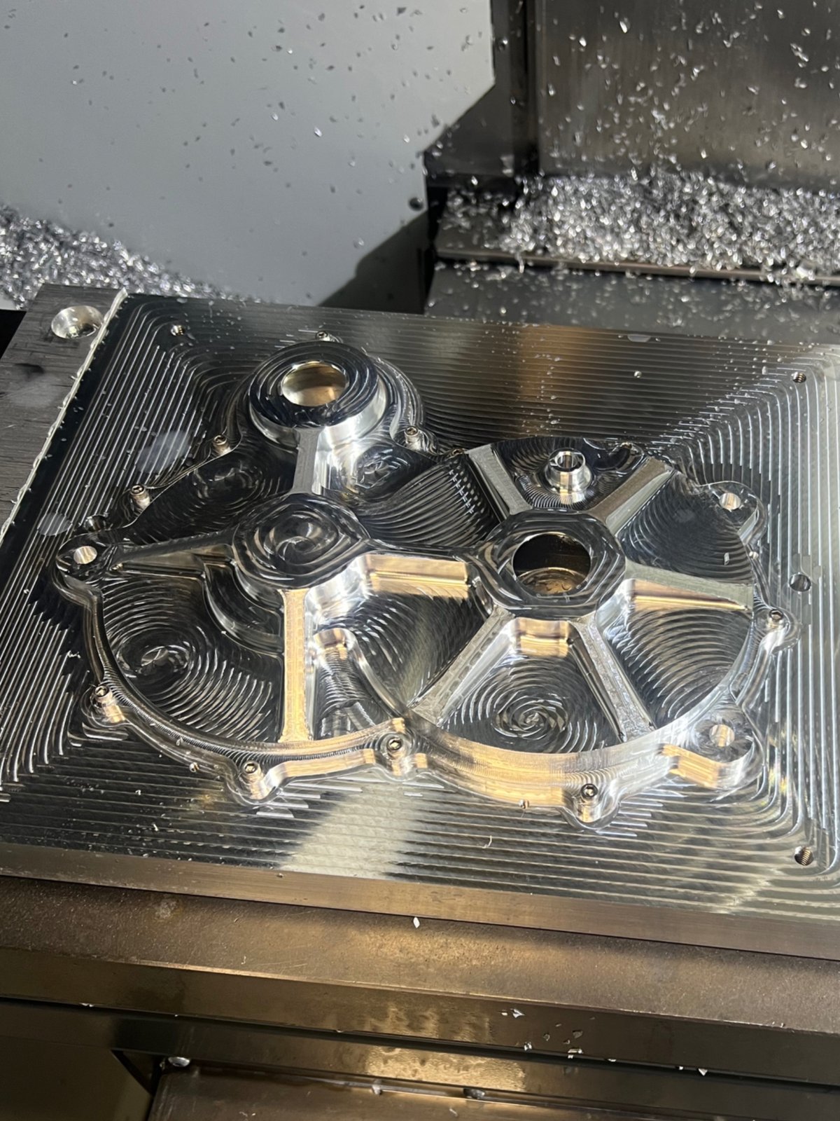 Machined interior face of the gearbox housing