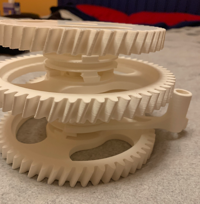 3D-printed prototype of the stacked transmission gears