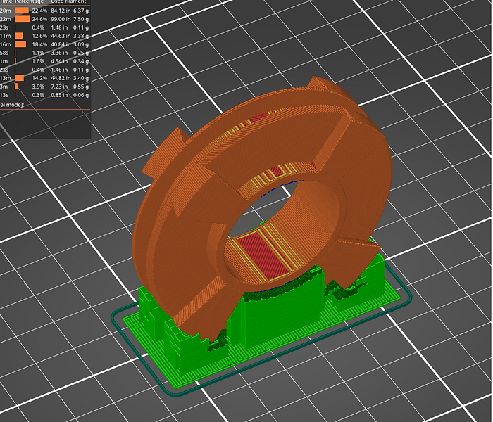 Slicer preview of a ring-shaped transmission part with supports