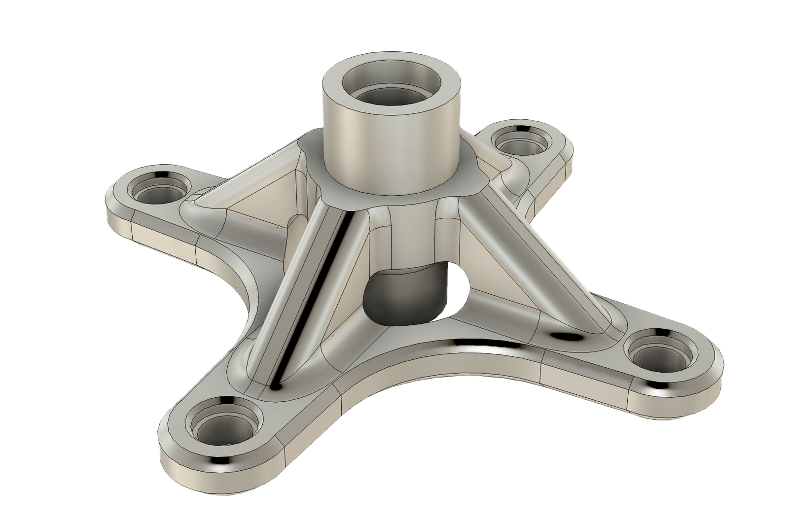 Rendered front hub underside showing ribbed supports and mounting holes